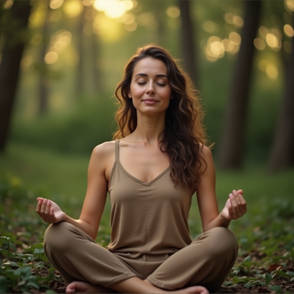 Henkilö meditoimassa rauhallisessa ympäristössä